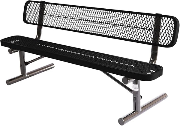 COATEDOUTDOORFURNITURE Heavy-Duty Portable Outdoor Bench Thermoplastic Coated, Expanded Metal, Commercial-Grade Seating, Made in America (Portable with Back, 6 Ft, Textured Black)