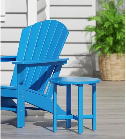 Costaelm Round Outdoor Side Tables, Adirondack Patio Tables for Outside, HDPE Patio End Table Weather Resistant, Balcony Table for Pool, Seaside, Backyard, Porch, Indoor Companion, Pacific Blue