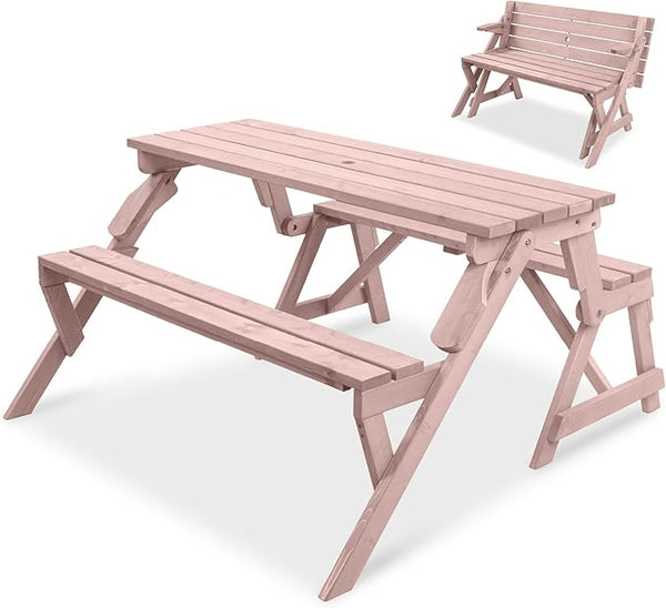 Best Choice Products 2-in-1 Transforming Interchangeable Outdoor Wooden Picnic Table Garden Bench for Backyard, Porch - Photo 1