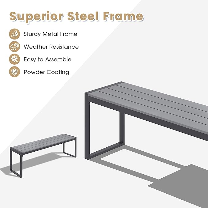 VICLLAX 3-Person Outdoor Bench, 2 Pieces 53" Long Garden Bench Backless Porch Patio Bench Metal Park Bench, Grey