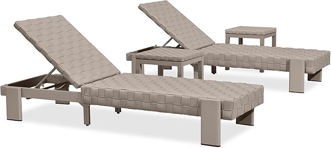 PURPLE LEAF Patio Chaise Lounge Modern Outdoor PU Leather Style Lounge Chair 4 Pieces with Adjustable Backrest Luxury Aluminum Chaise Lounge Chairs for Pool Garden Backyard Beach, Tapue