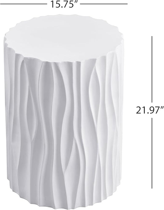 Merax 15.75” Outdoor Round Side Table, Wavy Fluted MGO Accent Table with 240 lbs Capacity, All-Weather Patio Furniture for Garden, Balcony, White
