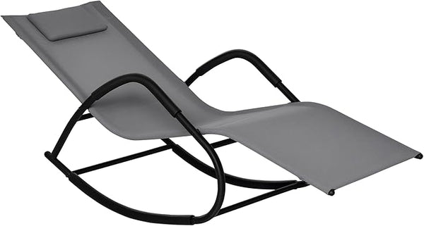 Outsunny Rocking Chair, Zero Gravity Patio Chaise Sun Lounger, Outdoor Rocker, UV Water Resistant, Pillow for Sunbathing - Photo 1