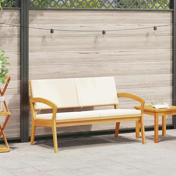 Brown Solid Acacia Wood Garden Bench with Cushion, Modern Minimalist Outdoor Seating for Patio Terrace, Weather Resistant Durable Construction, Easy Assembly with Screwdriver