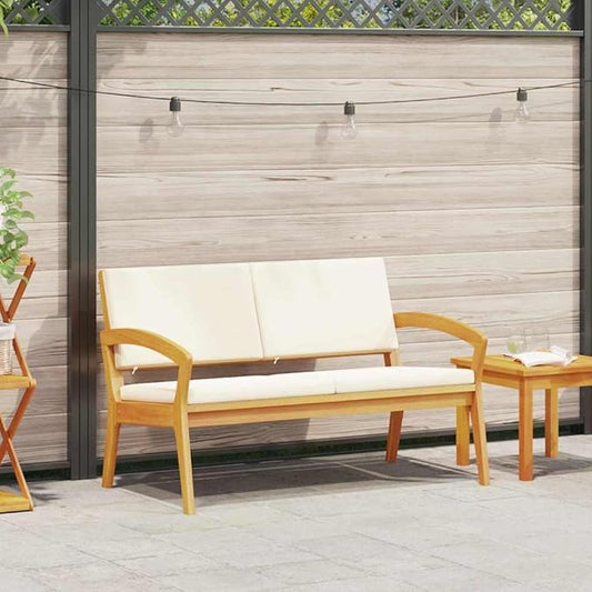 vidaXL Cream White Outdoor Garden Bench with Cushions for Two | Solid Acacia Wood Furniture Versatile Indoor and Outdoor Seating Contemporary Design Relaxation Dining Patio Person Durable Wooden