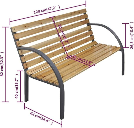 Patio Bench,Park Wooden Bench,Garden Bench,Balcony Bench,Outdoor Furniture,Picnic Bench, for The Front Porch,Deck, Balcony or Backyard,47.2" Wood and Iron