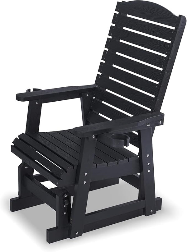 Poly Lumber Patio Glider for One Person, with Cup Holders, High Backrest and Deep Contoured Seat, HIPS Material - Photo 1