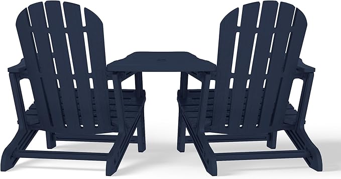 WestinTrends Azura Outdoor HDPE Adirondack Chairs with Connecting Table Tray (Set of 2), Navy Blue