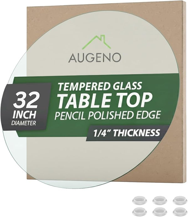32 inch Round 1/4" Thick Pencil Polished Edge Glass Table Top with 6 Bumpers - Tempered - Photo 1