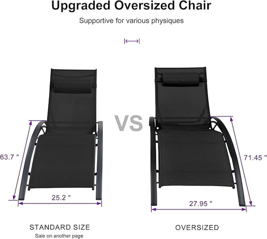 PURPLE LEAF Patio Oversized Chaise Lounge Chair Set with Side Table Pool Adjustable Recliner Chairs for Outside Outdoor Sunbathing Tanning Poolside Lounger