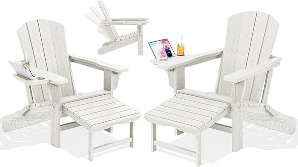 KINGYES Adjustable Folding Adirondack Chair with Footrest & 4-in-1 Multi-Functional Armrest Organizer Set of 2 - Photo 1