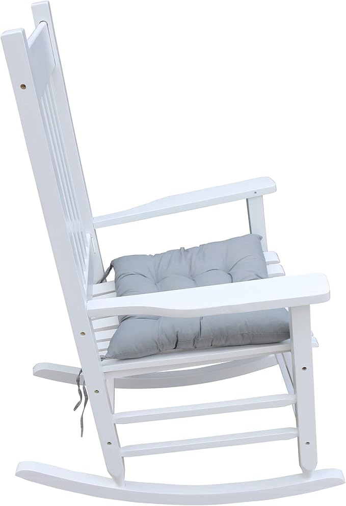 HomVent Wood Rocking Chair, 280 Lbs Heavy Duty Rocking Rocker Chair, Backyard and Patio Porch Rocker with Wide Seat and Armrest for Outdoor& Indoor Use, Cushion not Include (White 1)