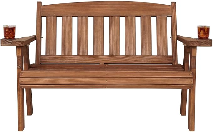 Amish Casual Heavy Duty 800 Lb Mission Pressure Treated Garden Bench with Cupholders (4 Foot, Oak Stain)