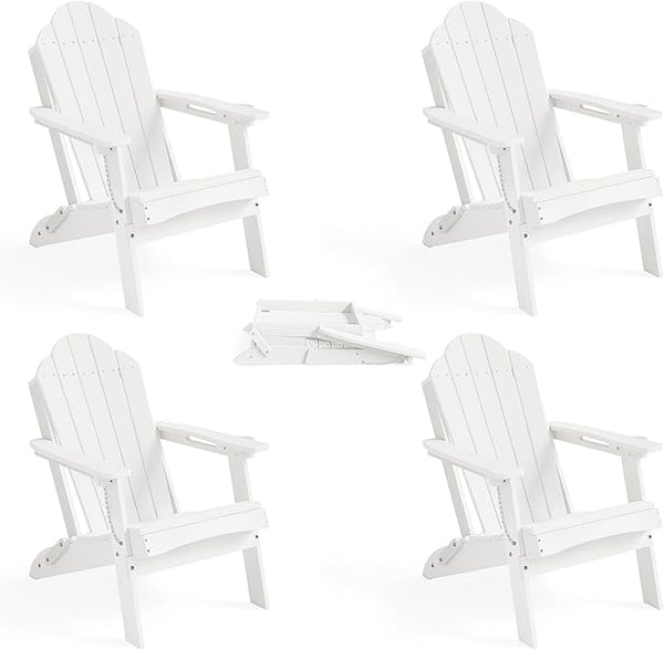 LUE BONA HDPE Folding Adirondack Chairs Set of 4 - Weather Resistant Seating with Cup Holder for Patio, Fire Pit - Photo 1