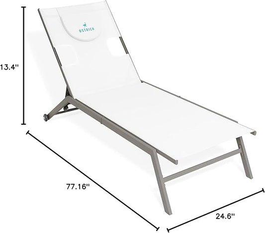 Ostrich Chatham 2 Pieces Patio Chaise Lounges, Patio Lounge Chairs,Facedown Tanning Chair, Patio Chairs, 5-Position Recliner Adjustable Sunbathing Lounge Chair for Patio,Yard, Pool, White & Tan