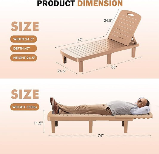 WACASA Outdoor Chaise Lounge Chairs Set of 2, Oversized Lounge Chairs with 5-Level Adjustable Backrest & Cup Holder, Resin Waterproof Pool Lounge Chair for Poolside, Patio, Beach, Yard, Brown
