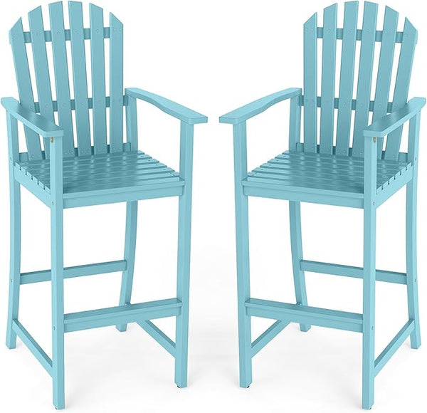 Tangkula Tall Adirondack Chair, Outdoor Acacia Wood Bar Stool with Back, Armrests and Footrest - Photo 1
