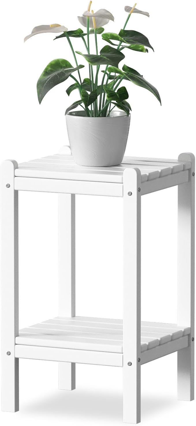Outdoor Side Table, 26-Inch Tall Adirondack Patio Side Table, All-Weather HDPE Outdoor End Table for Porch Deck Balcony Pool, Easy Maintenance, White