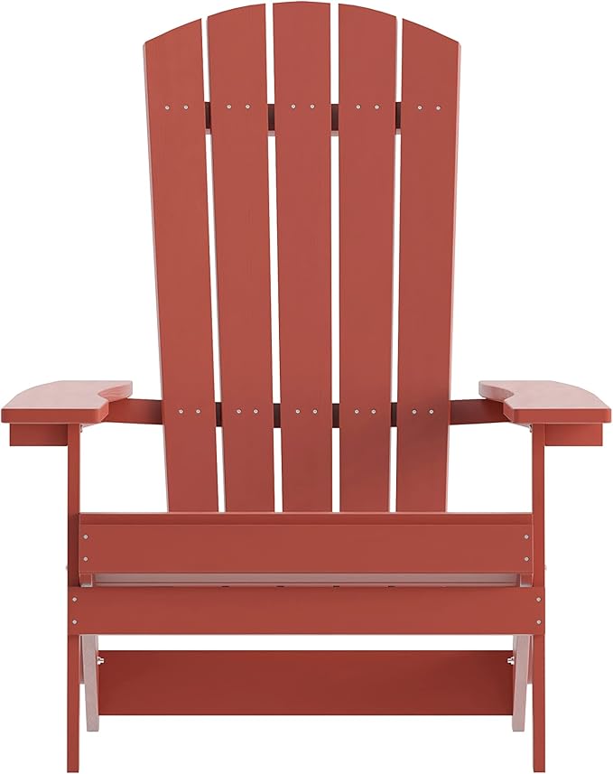 Flash Furniture Charlestown Commercial Folding Adirondack Chair - Red - Poly Resin - Indoor/Outdoor - Weather Resistant