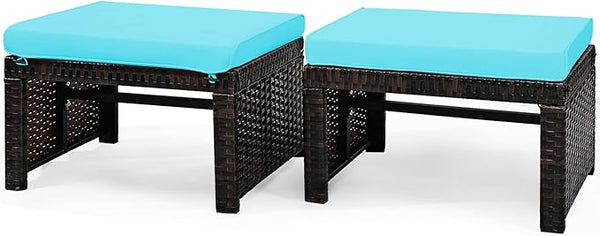 Tangkula 2 Pieces Patio Rattan Ottomans, All Weather Outdoor Footstool Footrest Seat with Soft Cushion, Hidden Zipper - Photo 1
