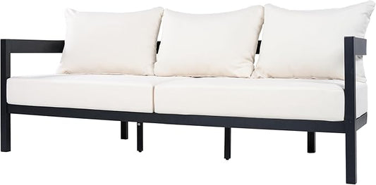 Merax 75.8" Modern Curved Outdoor Aluminum 3-Seater Sofa, Full-Size Patio Sofa Day Bed with Weather-Resistant Cushions for Porch, Lawn, Backyard, Balcony, Black