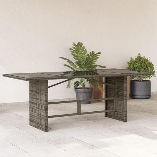 vidaXL Poly Rattan Outdoor Table - Glass top/Steel Frame - Gray Patio/Garden Rectangle - 74.8" L x 31.5" W