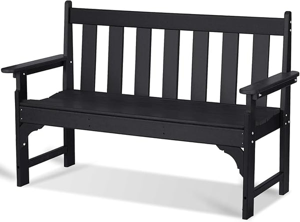 nalone Outdoor Bench, HDPE All Weather Patio Bench Load up to 800 Lbs, 2-Person Garden Bench Rot-Proof Fade Proof for Patio, Porch, and Park (Black)