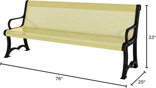 COATEDOUTDOORFURNITURE Coated Outdoor Furniture Heavy-Duty Outdoor Bench Thermoplastic Coated, Punched Steel, Commercial-Grade Garden Bench, Made in America (Portable with Back, 4 Ft, Textured Sand)