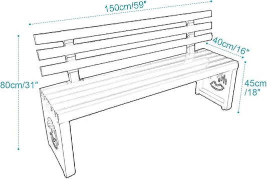 Outdoor Metal Garden Bench, Outdoor Benches Weatherproof with Backrest, Patio Bench for Outside Park, Picnic, Yard, Front Porch, Backyard(Khaki,150cm/59in)
