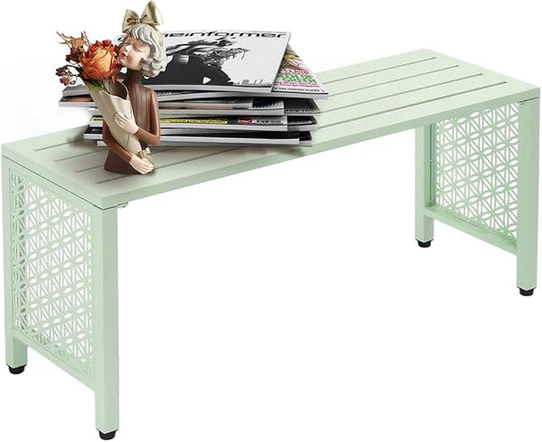 VINGLI 40in Outdoor Metal Bench, All-Weathe Backless Patio Bench with Slatted Seat&Floral Side Panels, Rust-Resistant Garden Bench, Weatherproof Outdoor Seating for Porch Entryway Backyard (Green)