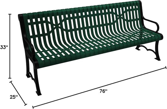 COATEDOUTDOORFURNITURE Coated Outdoor Furniture Heavy-Duty Outdoor Bench Thermoplastic Coated, Slated Steel, Commercial-Grade Garden Bench, Made in America (Portable with Back, 6 Ft, Textured Green)