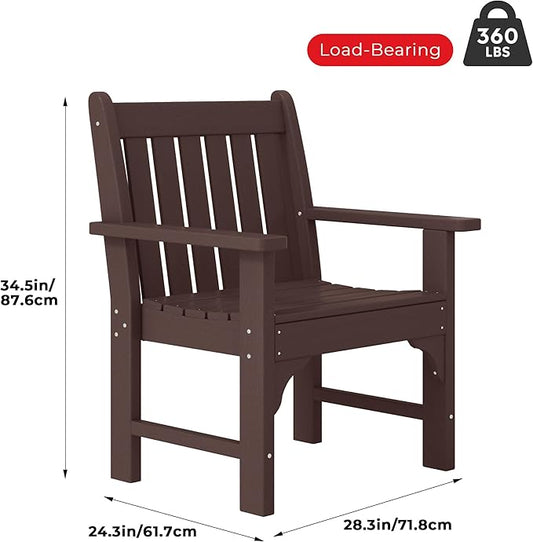Costaelm Outdoor Dining Arm Chair, Patio HDPE Garden Dining Table Chair, Poly Lumber Waterproof Restaurant Bistro Farmhouse Chairs for Outside Porch Backyard, Dark Brown