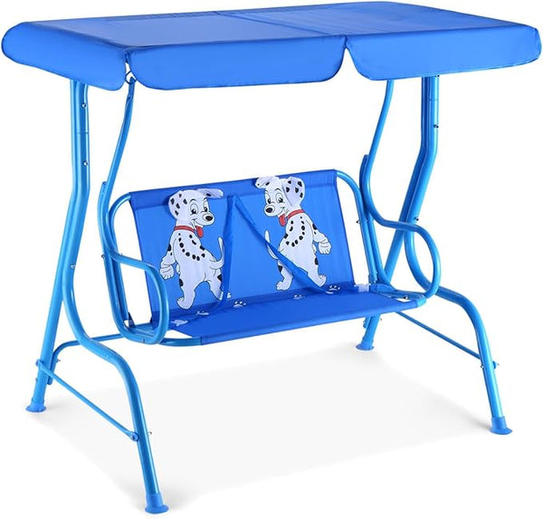 GLACER Porch Swing, Kids Patio Hammock w/Adjustable Canopy & Stand, Safety Belt, 2 Seats Outdoor Swing Bench - Photo 1