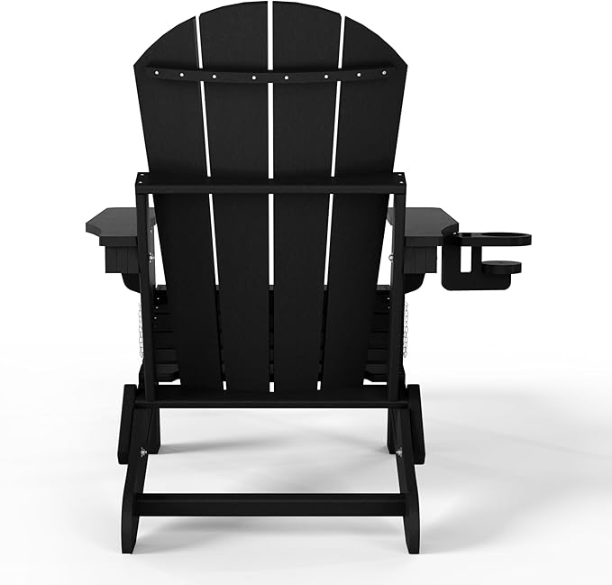WestinTrends Malibu Folding Adjustable Adirondack Chair with Retractable Ottoman and Cup Holder, Black