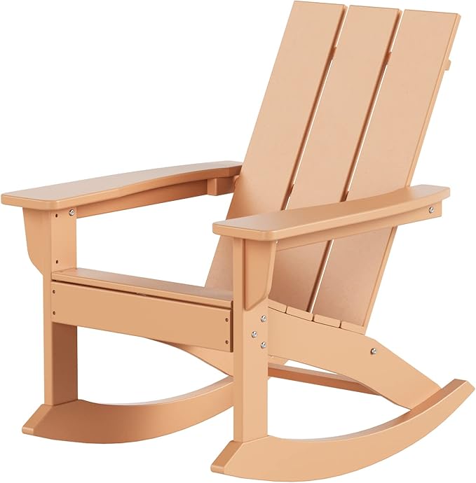 WO WESTIN OUTDOOR HDPE Shoreside Modern Rocking Poly Adirondack Chair,Teak