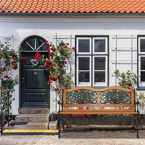 Garden Bench Outdoor Bench for Patio Metal Bench Park Bench with Armrests Sturdy Steel Frame Furniture Metal Bench for Yard Porch Clearance Work Entryway (Brown)