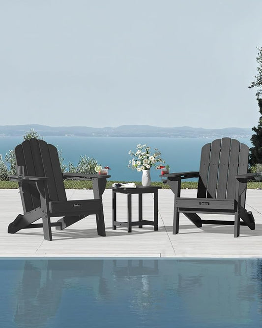 Folding Adirondack Chair, HDPE Adirondack Chair with 2 Cup-Holders, Outdoor Fire Pit Chairs for Poolside, Garden, Patio, Grey