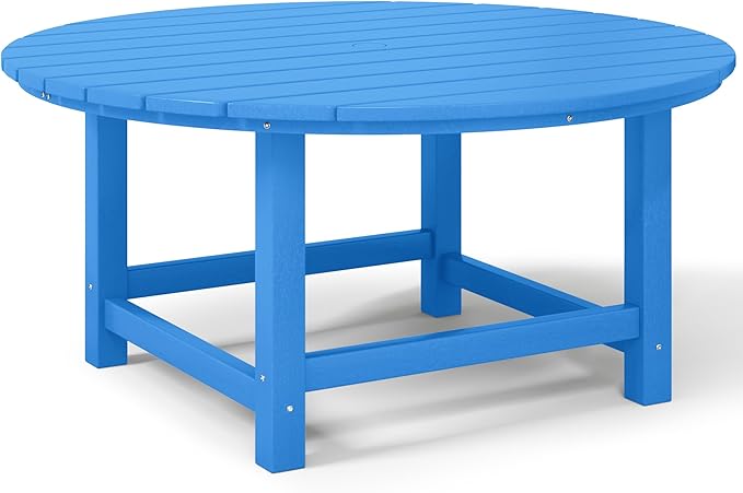 Costaelm Patio Conversation Table, Tatio Accent Tables, HDPE Outdoor Weather Resistant, Round Outdoor Porch Balcony Patio Drink Table for Outside, Pool, Backyard, Pacific Blue