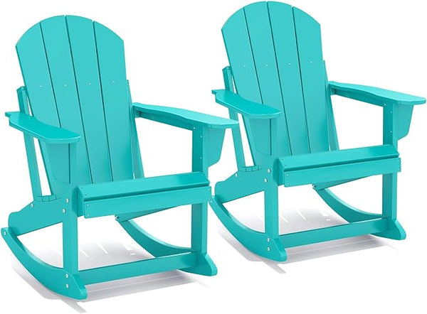 GREENVINES Adirondack Rocking Chair | HDPE Plastic | Porch Rocker | Chair for Outdoor Patio Deck | All Weather | Aqua - Photo 1