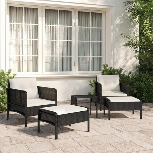 vidaXL Poly Rattan Patio Lounge Set - Five-Piece Garden Furniture Set with Soft Cushions and Sturdy Tabletop - Black and White