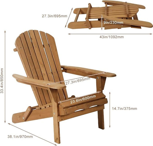 Adirondack Chair Patio Chair Lawn Chair Folding Wooden Adirondack Lounger Chair Accent Furniture wNatural Finish Outdoor Chairs Wood Chairs Nautral