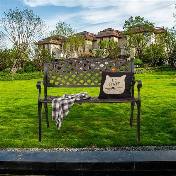 40.5" Bronze Patio Park Bench, Outdoor Garden Bench,Patio Bench Outdoor Benches for Porch,Garden, Park,Backyard Cast Aluminum Bench 102 x 58 x 74CM