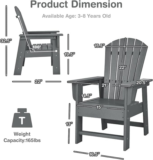 Giantex Adirondack Chair, Kids HDPE Patio Lawn Chair with Ergonomic Backrest for Deck, Porch, Backyard, Poolside, Indoor, Weather Resistance Toddler Outdoor Chair (1, Gray)