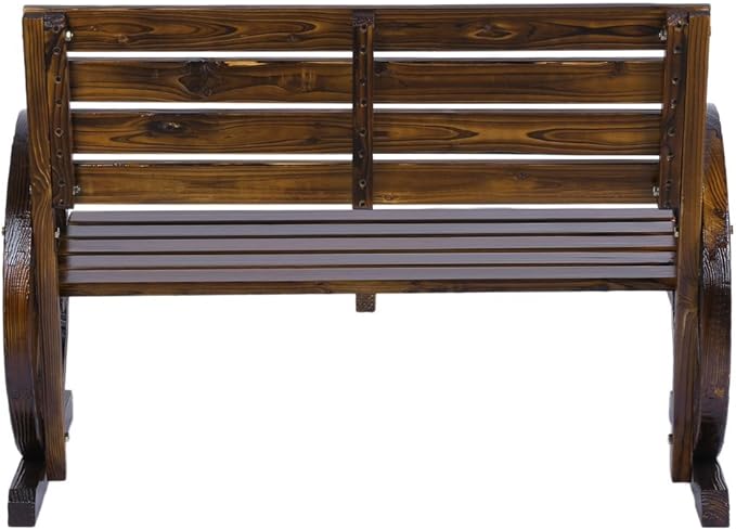 Patio Garden Wooden Wagon Wheel Bench, Rustic Wood Design Outdoor Wagon Wheel Bench Outdoor Furniture Decor (Tan Color)