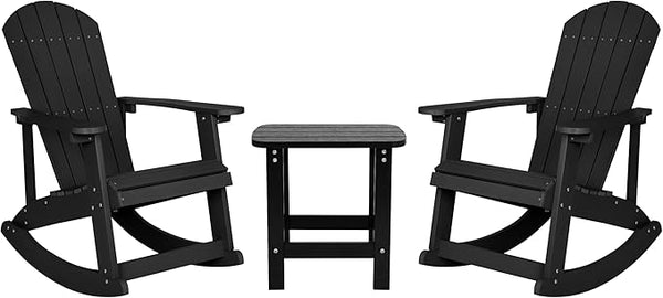 Flash Furniture Set of 2 Savannah Adirondack Rocking Chairs - Commercial Grade All-Weather Black Poly Resin Wood - Photo 1