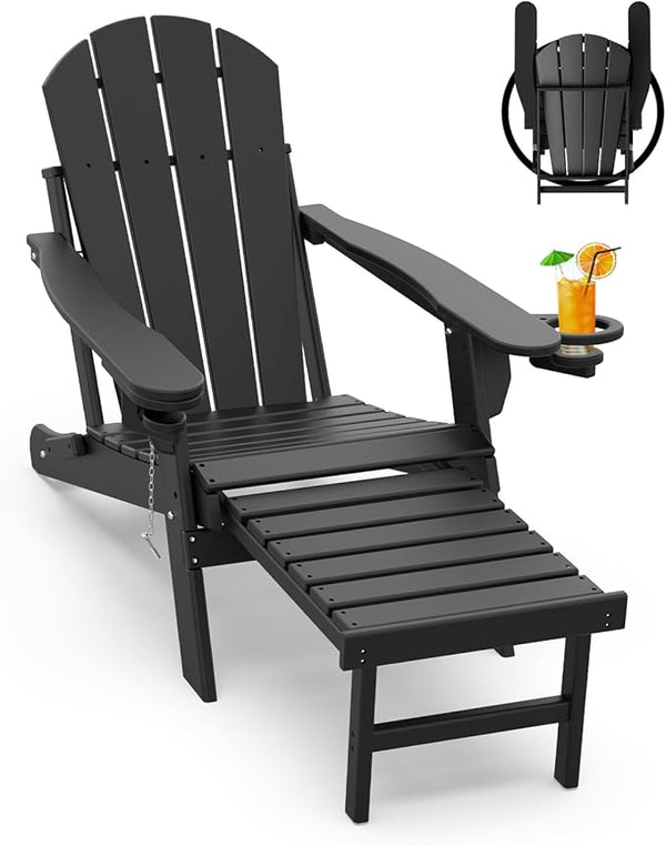 GREENVINES Adirondack-Chairs-with-Ottoman | Folding | Retractable-Footrest | HDPE Plastic | All Weather Fire Pit Chair - Photo 1