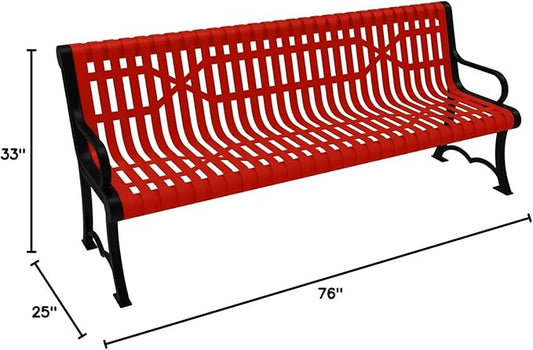 COATEDOUTDOORFURNITURE Coated Outdoor Furniture Heavy-Duty Outdoor Bench Thermoplastic Coated, Slated Steel, Commercial-Grade Garden Bench, Made in America (Portable with Back, 6 Ft, Red)