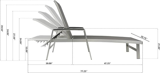 Christopher Knight Home Patio Aluminum Chaise Lounge, Adjustable Mesh Chaise Lounge, 5 Position Backrest Recliner, Lounge Chair with Armrest, Ourdoor Deep Seating Lounge for Poolside Backyard, Grey