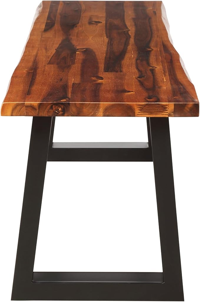 ERGOMASTER Outdoor Bench, 57.5" Acacia Wooden Dining Bench with Steel Legs, 1 Pack