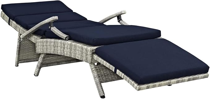 Modway Envisage Outdoor Patio Wicker Rattan Chaise Lounge in Light Gray Navy